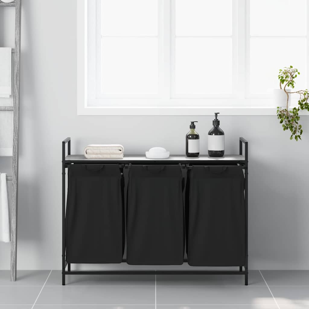 Laundry Basket 3 Compartments with Shelf Grey Sonoma