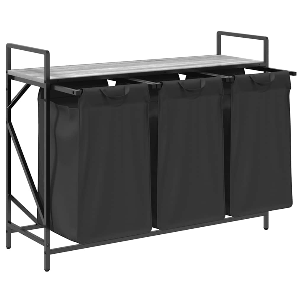 Laundry Basket 3 Compartments with Shelf Grey Sonoma