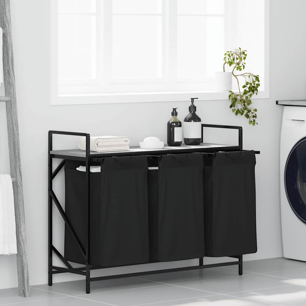 Laundry Basket 3 Compartments with Shelf Grey Sonoma