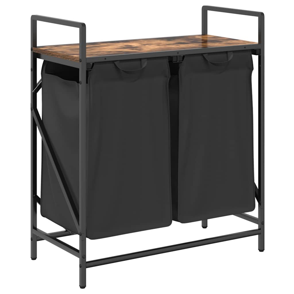 Laundry Basket 2 Compartments with Shelf Smoked Oak