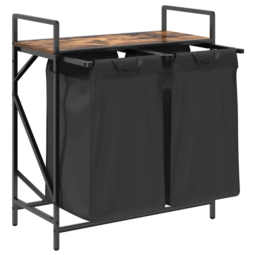Laundry Basket 2 Compartments with Shelf Smoked Oak