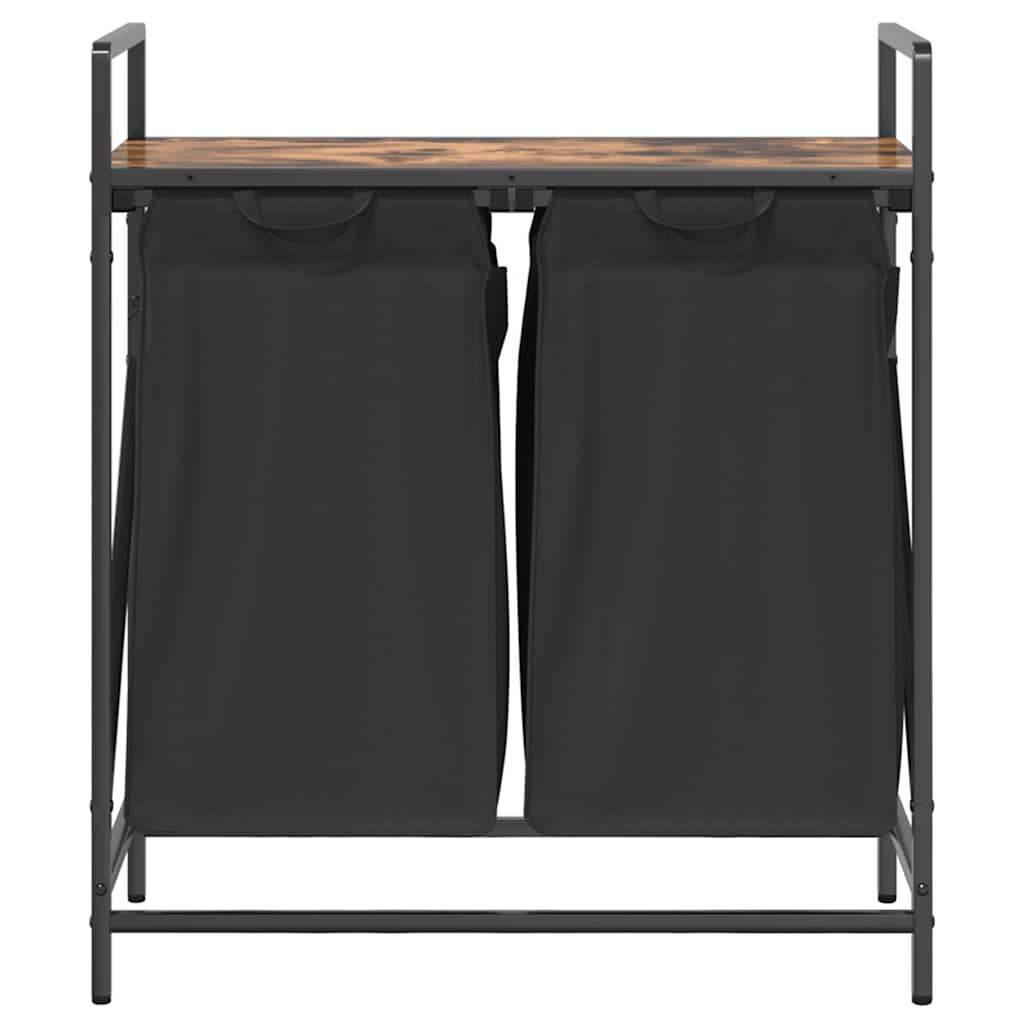 Laundry Basket 2 Compartments with Shelf Smoked Oak