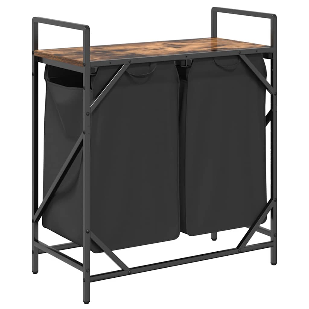 Laundry Basket 2 Compartments with Shelf Smoked Oak