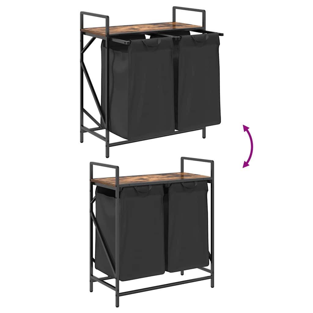 Laundry Basket 2 Compartments with Shelf Smoked Oak