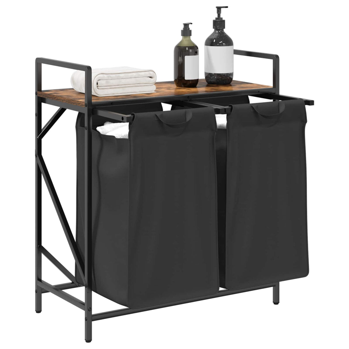 Laundry Basket 2 Compartments with Shelf Smoked Oak