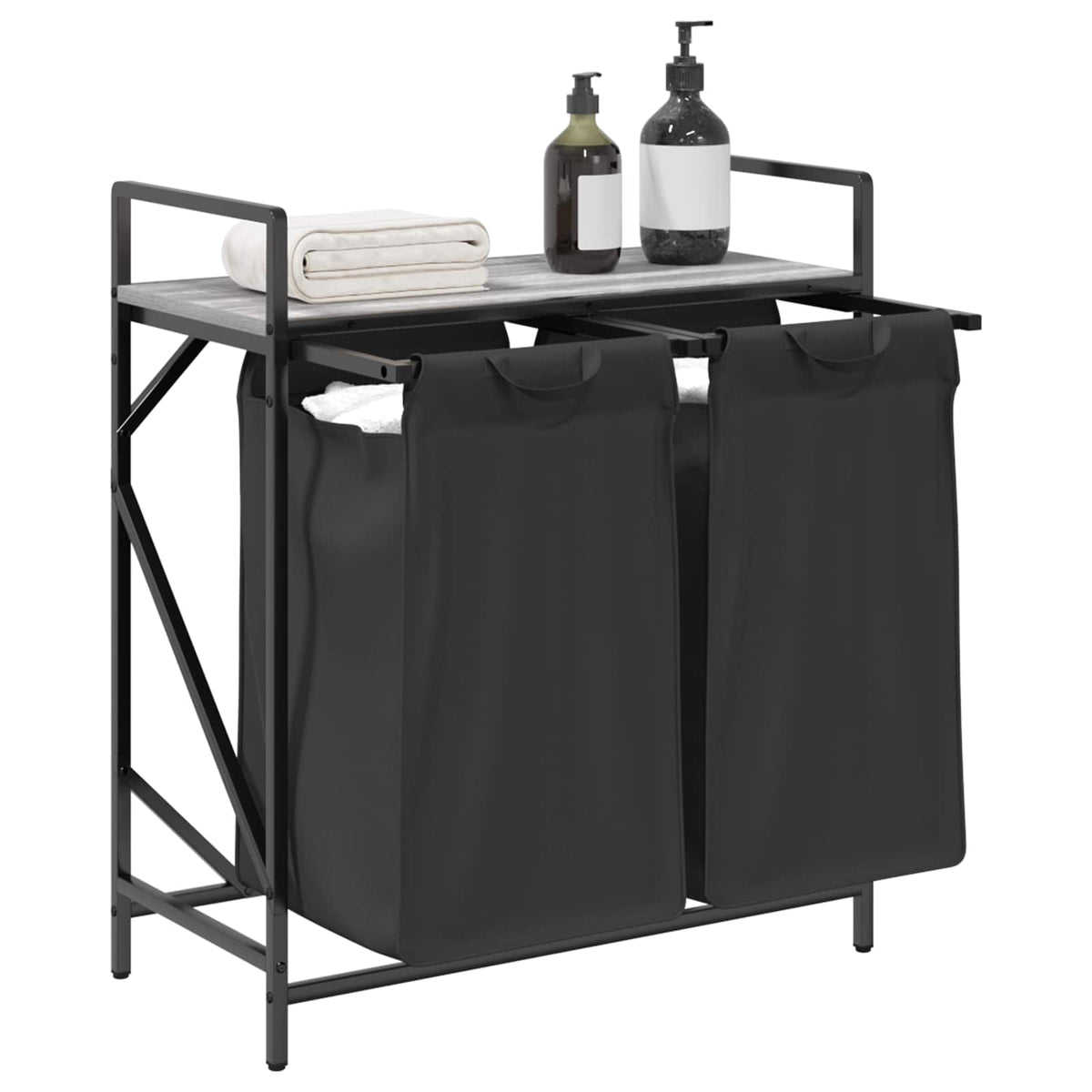 Laundry Basket 2 Compartments with Shelf Grey Sonoma