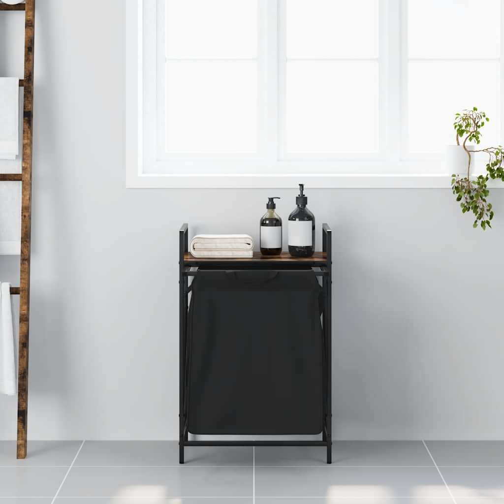 Laundry Basket 1 Compartment with Shelf Smoked Oak