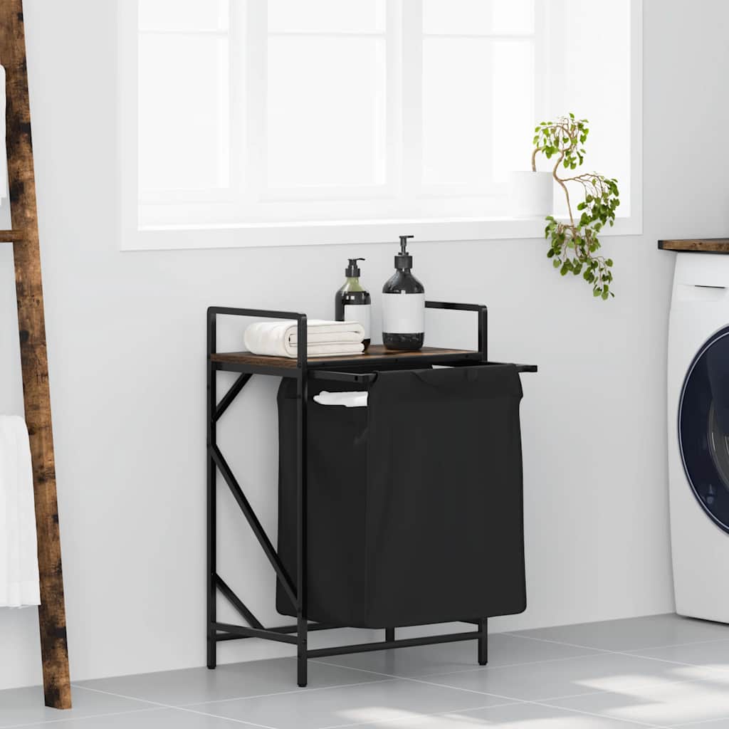 Laundry Basket 1 Compartment with Shelf Smoked Oak
