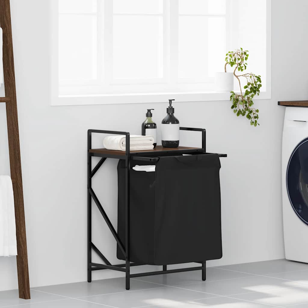 Laundry Basket 1 Compartment with Shelf Brown Oak