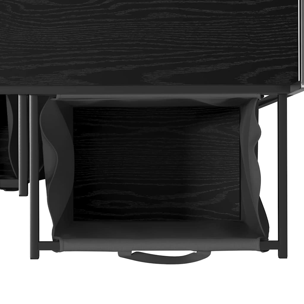 Laundry Basket 2 Compartments with Shelf Black Oak