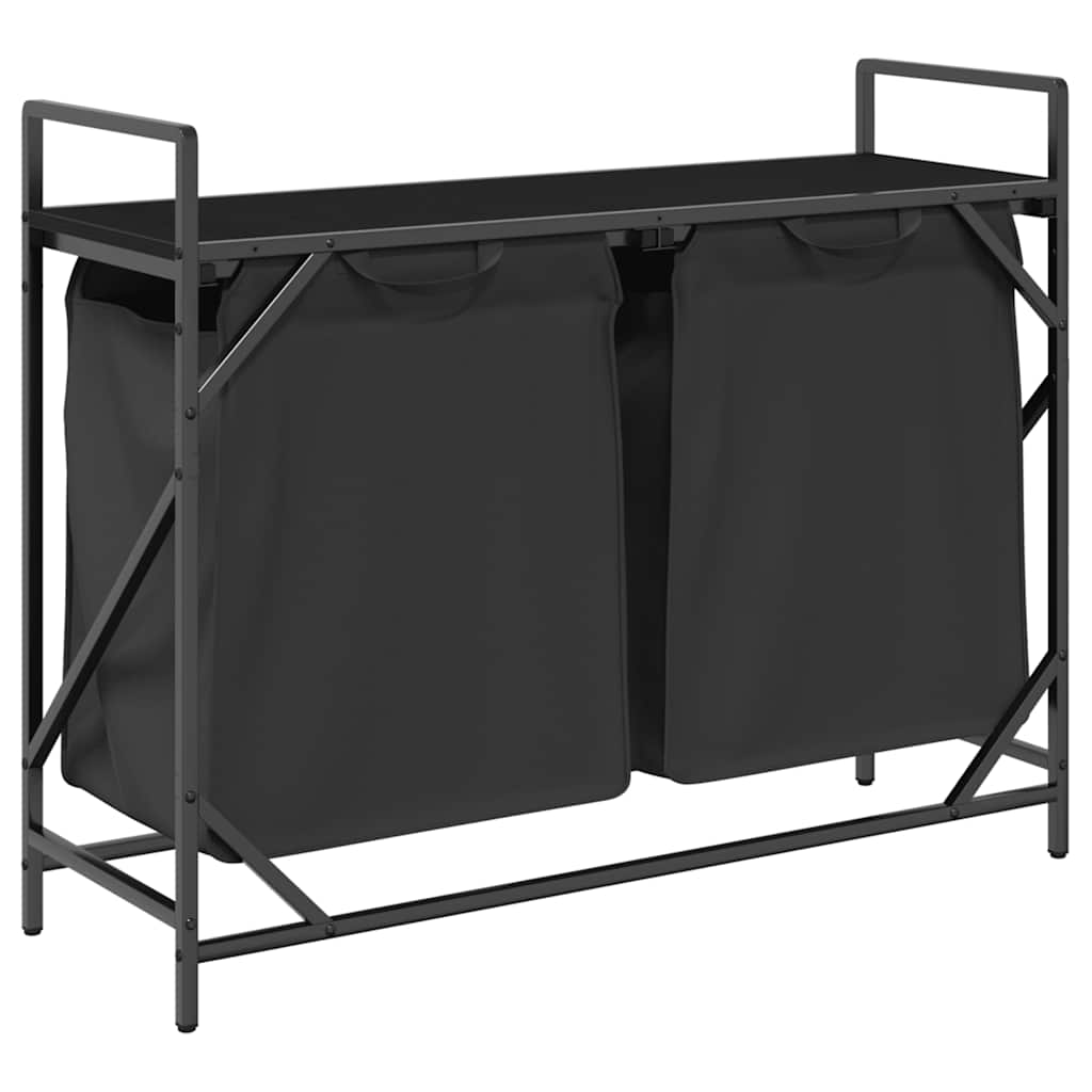 Laundry Basket 2 Compartments with Shelf Black Oak