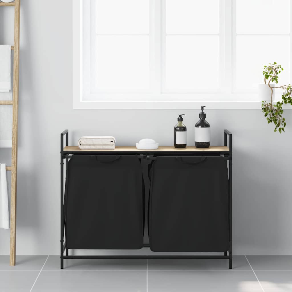 Laundry Basket 2 Compartments with Shelf Sonoma Oak