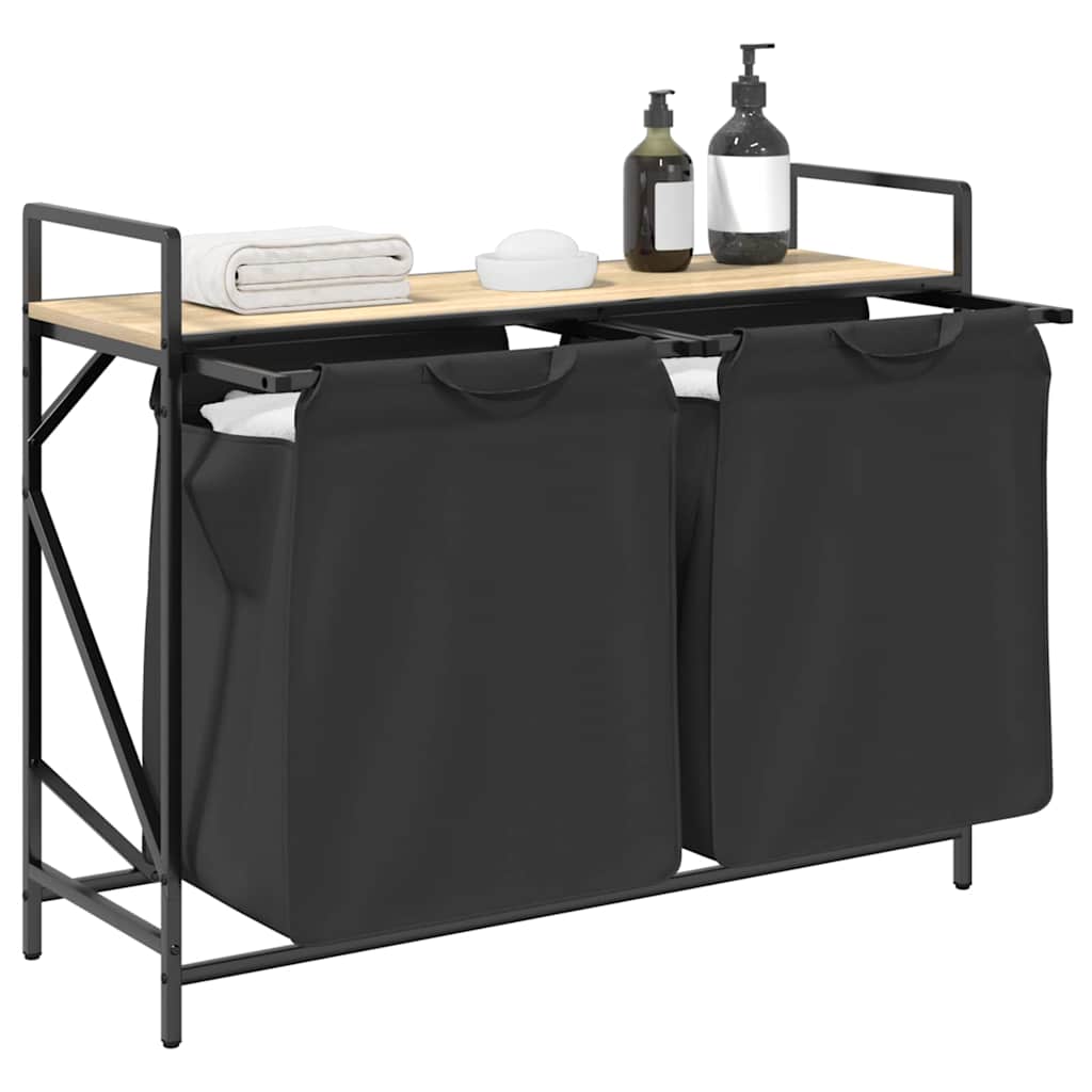Laundry Basket 2 Compartments with Shelf Sonoma Oak