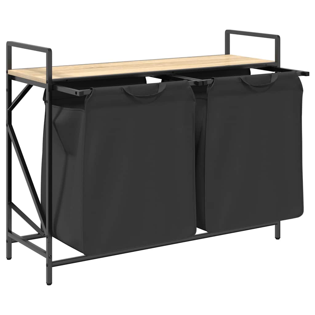 Laundry Basket 2 Compartments with Shelf Sonoma Oak