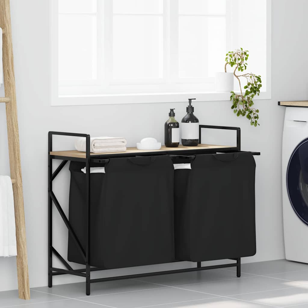 Laundry Basket 2 Compartments with Shelf Sonoma Oak