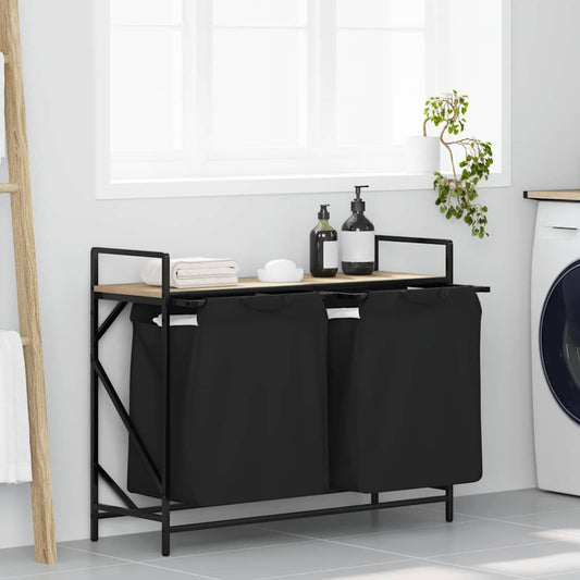 Laundry Basket 2 Compartments with Shelf Sonoma Oak