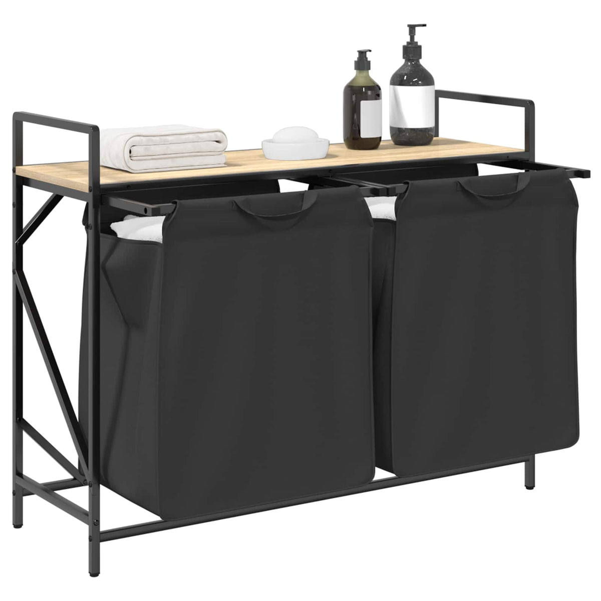 Laundry Basket 2 Compartments with Shelf Sonoma Oak