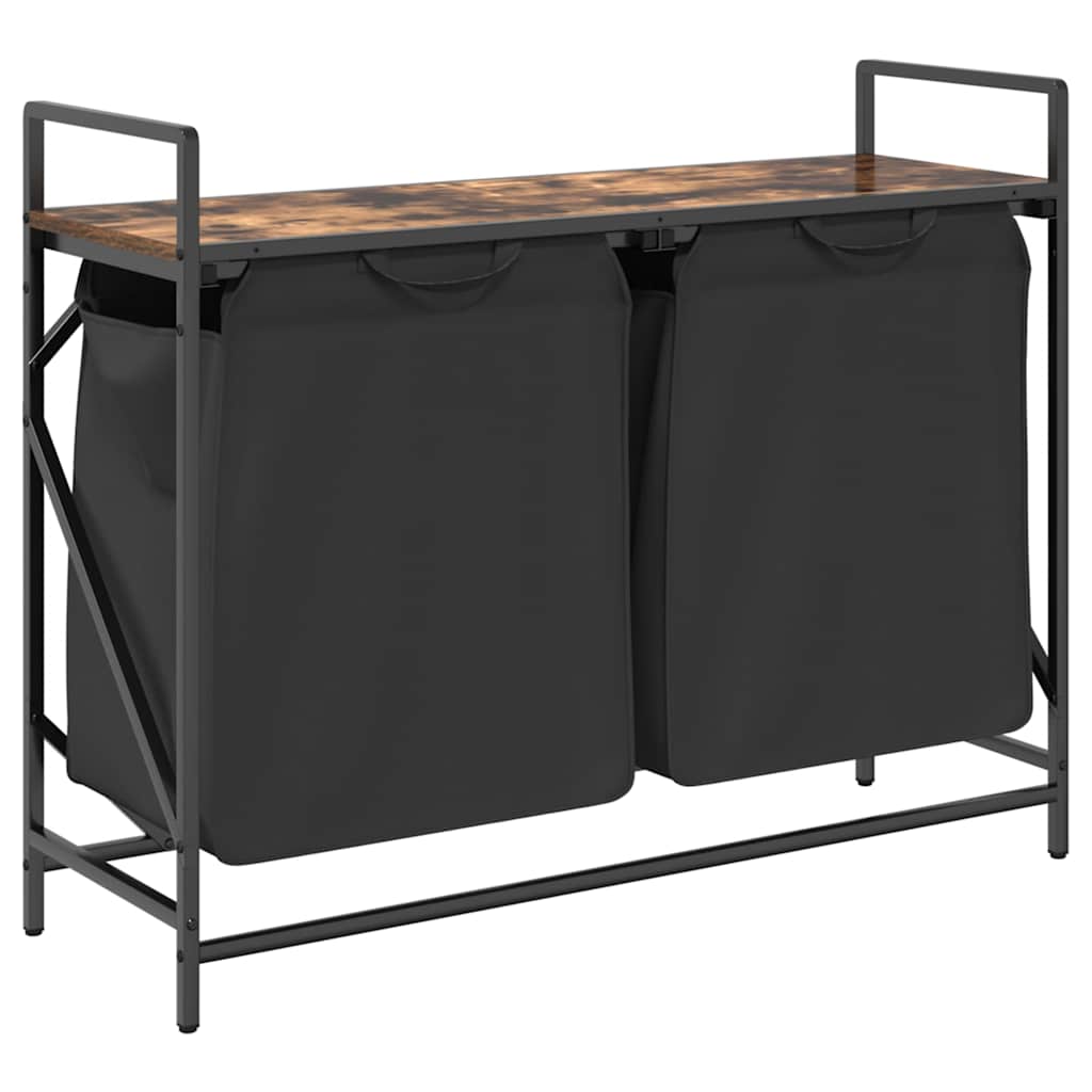 Laundry Basket 2 Compartments with Shelf Smoked Oak