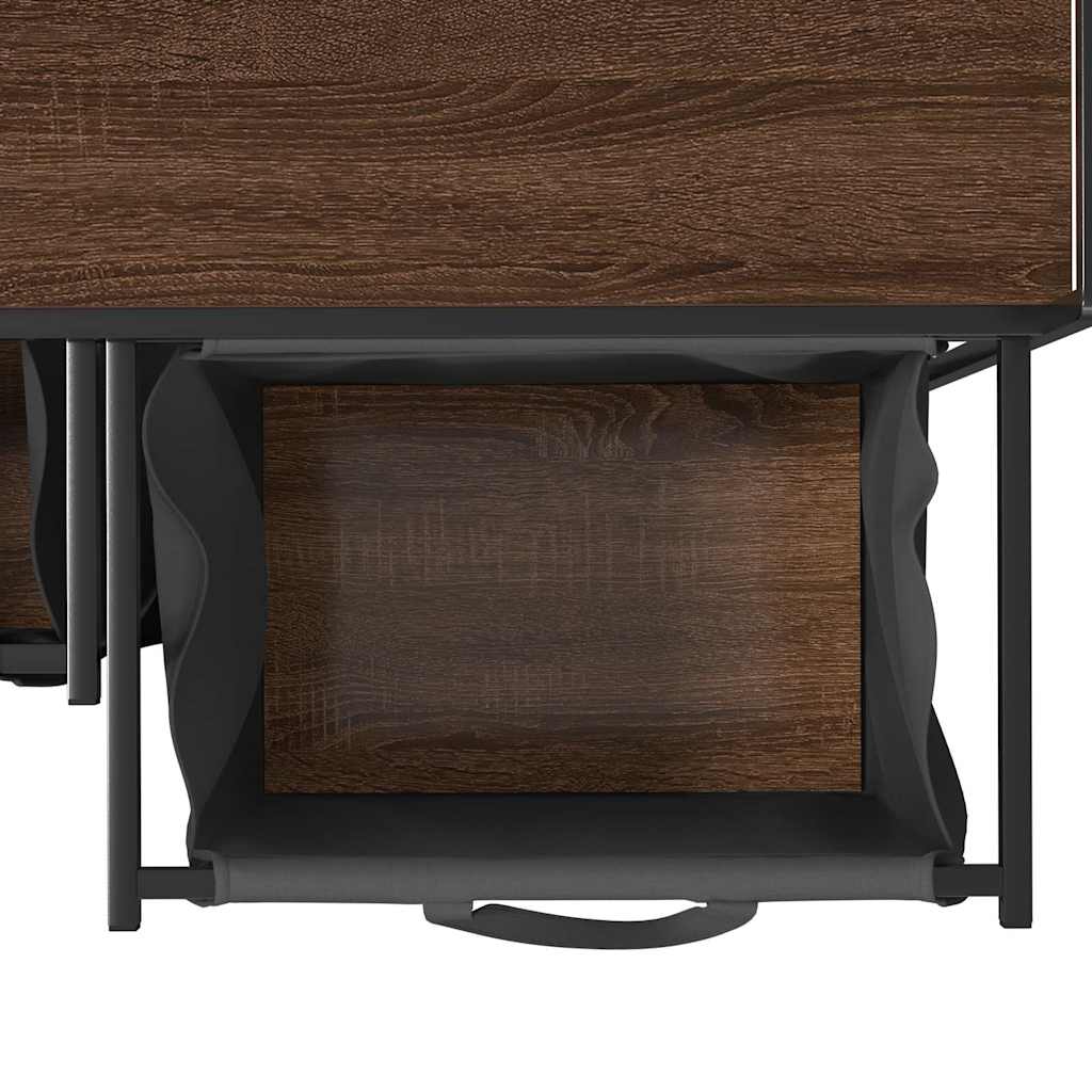 Laundry Basket 2 Compartments with Shelf Brown Oak