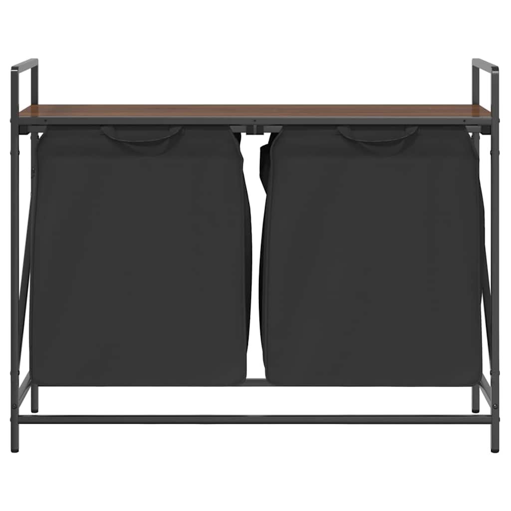 Laundry Basket 2 Compartments with Shelf Brown Oak