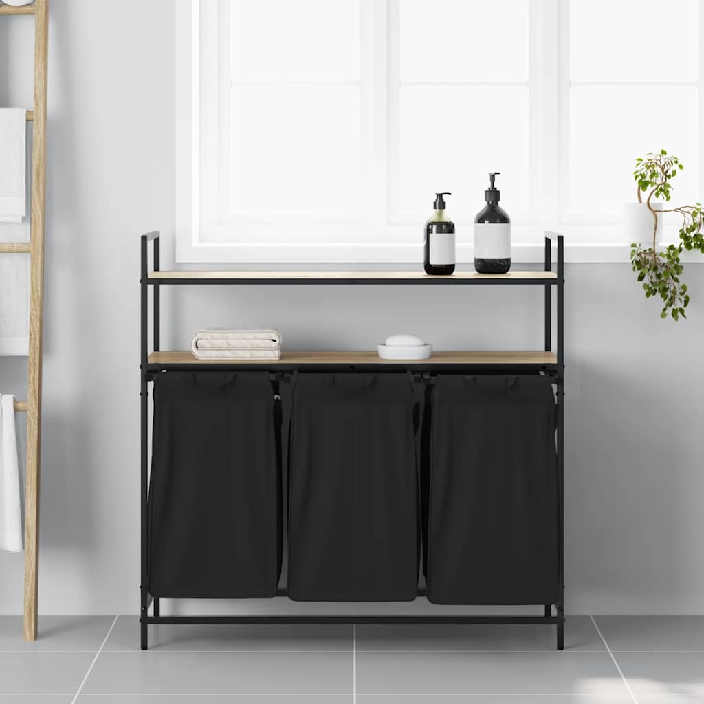 Laundry Basket 3 Compartments with Shelves Sonoma Oak