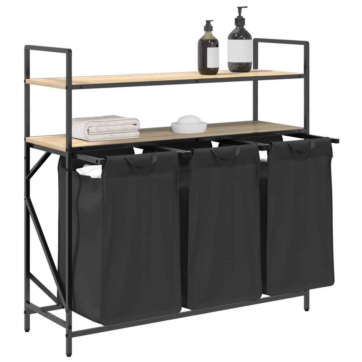 Laundry Basket 3 Compartments with Shelves Sonoma Oak
