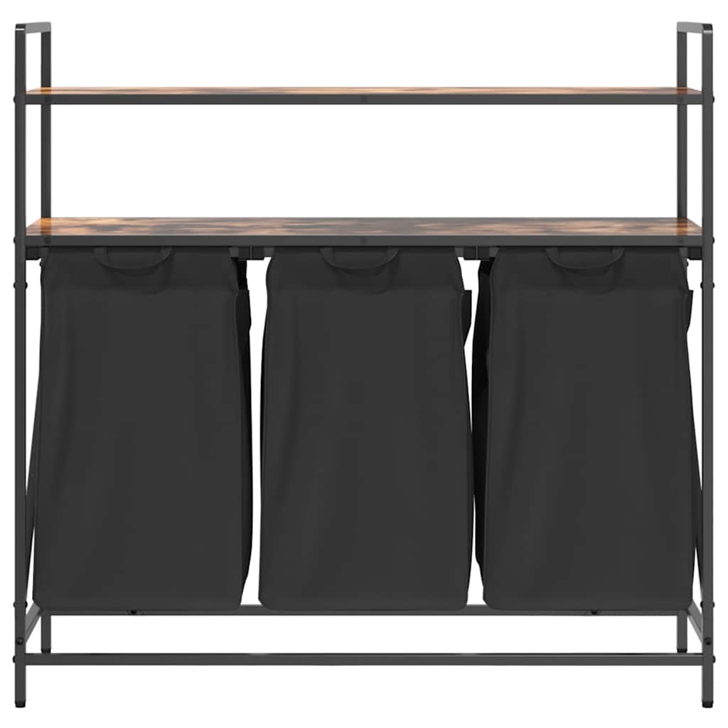 Laundry Basket 3 Compartments with Shelves Smoked Oak