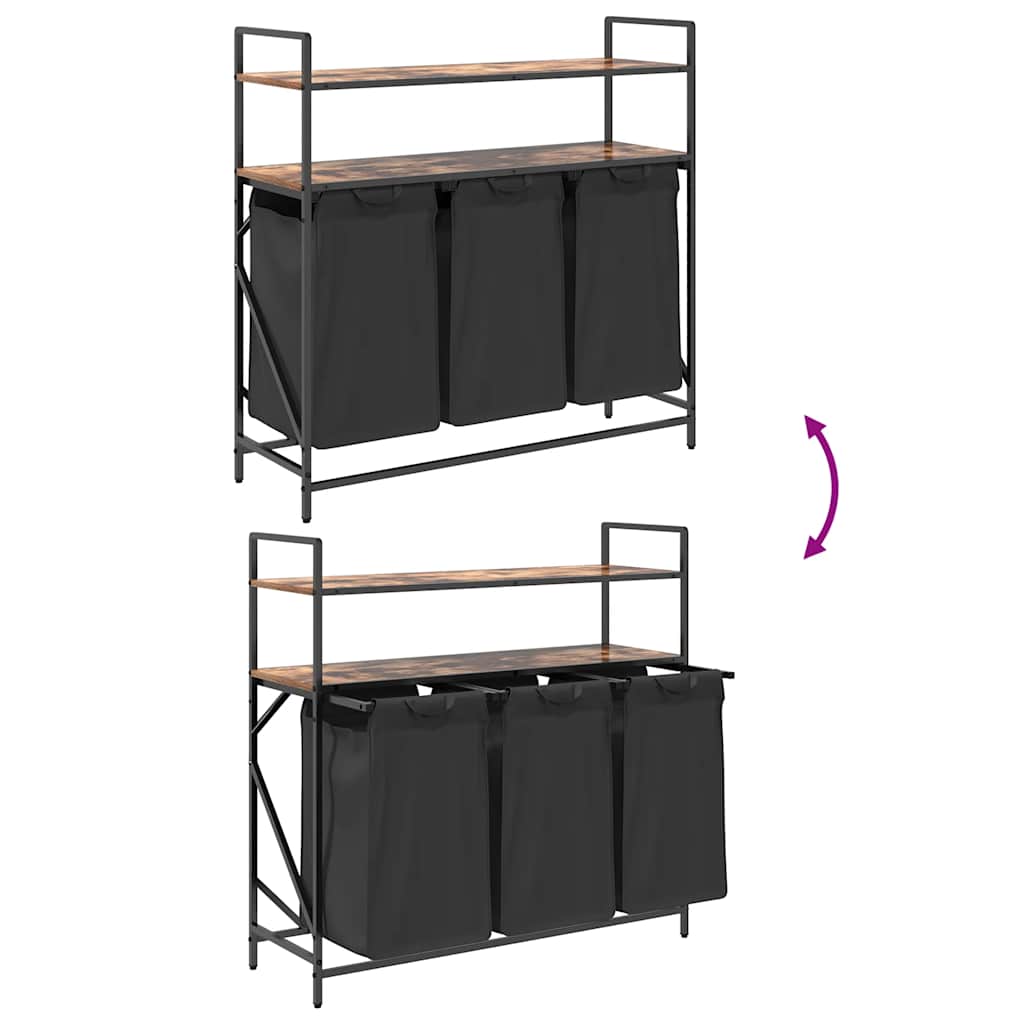 Laundry Basket 3 Compartments with Shelves Smoked Oak