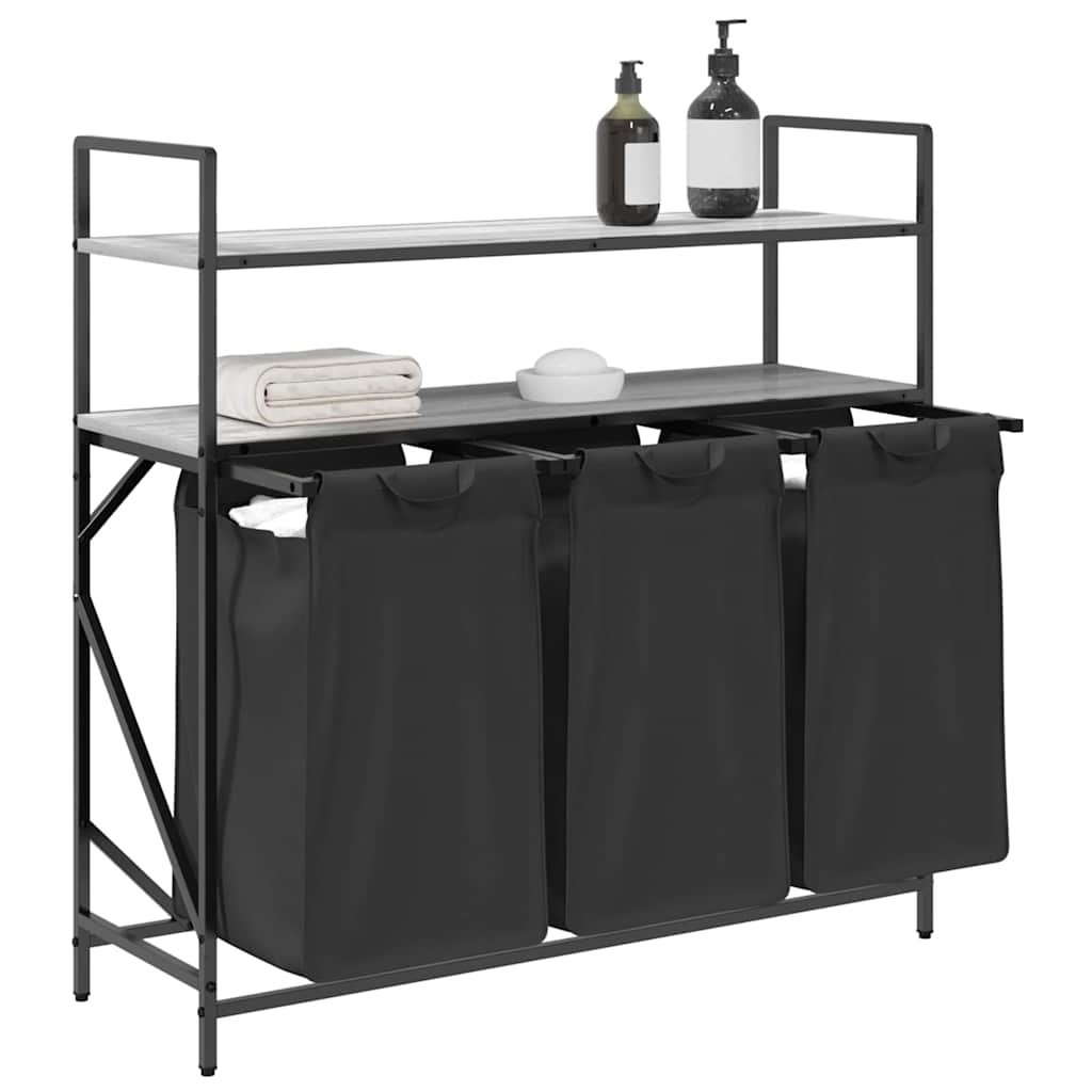 Laundry Basket 3 Compartments with Shelves Grey Sonoma
