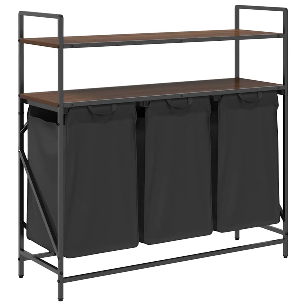 Laundry Basket 3 Compartments with Shelves Brown Oak