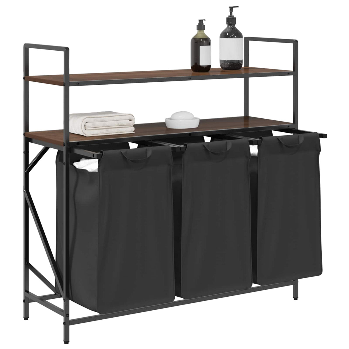 Laundry Basket 3 Compartments with Shelves Brown Oak