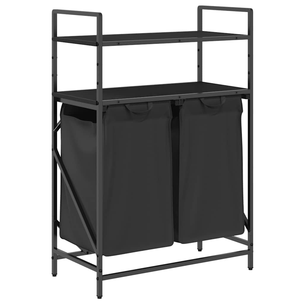 Laundry Basket 2 Compartments with Shelves Black Oak