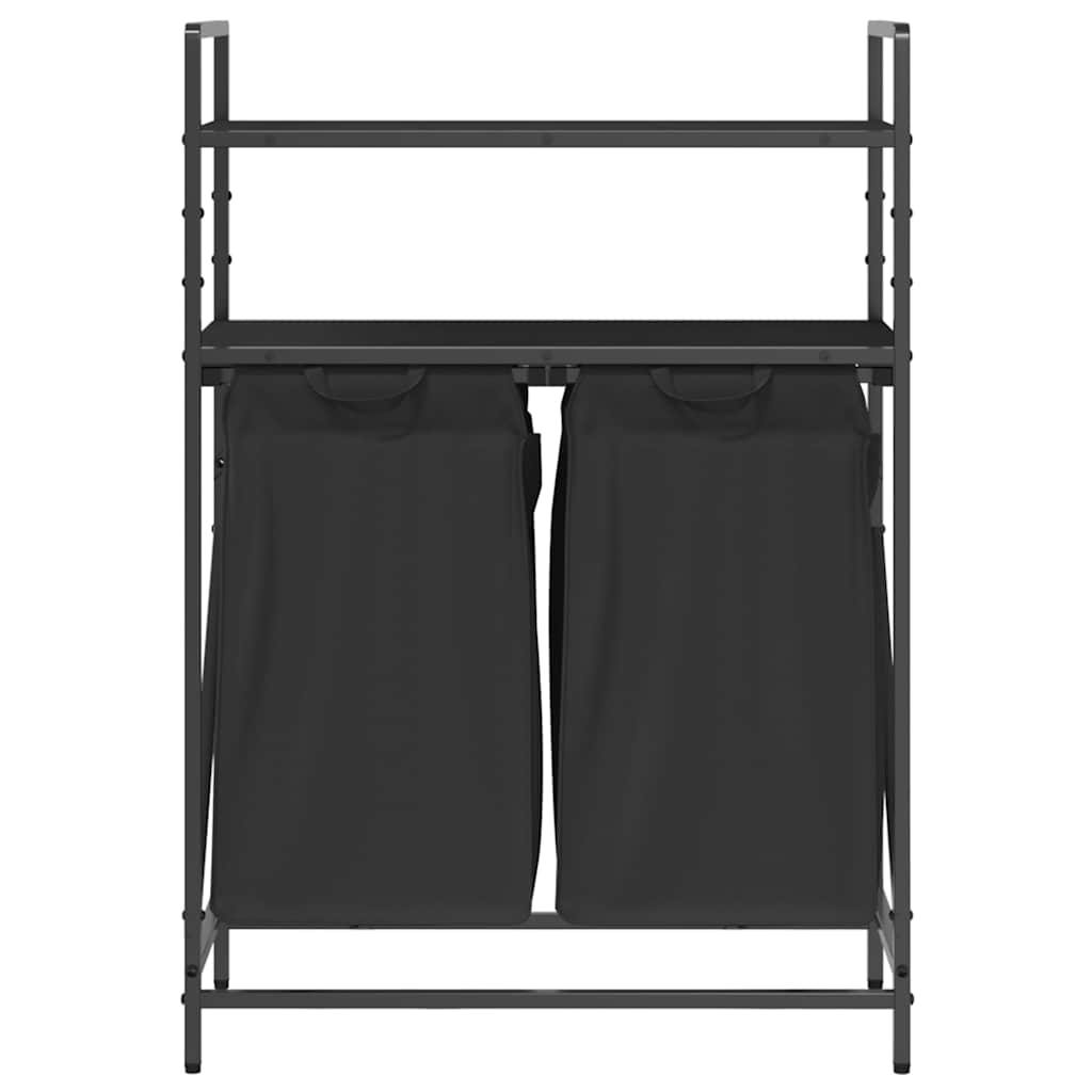 Laundry Basket 2 Compartments with Shelves Black Oak