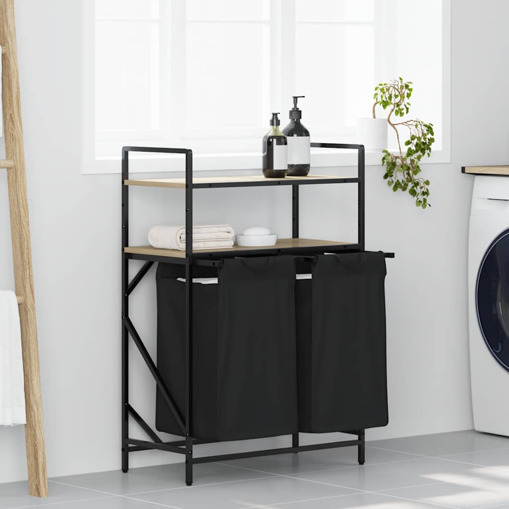 Laundry Basket 2 Compartments with Shelves Sonoma Oak