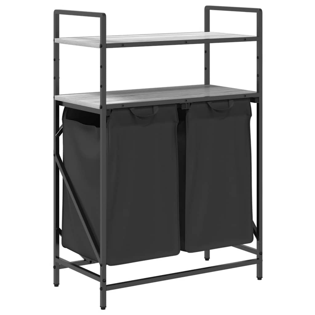 Laundry Basket 2 Compartments with Shelves Grey Sonoma