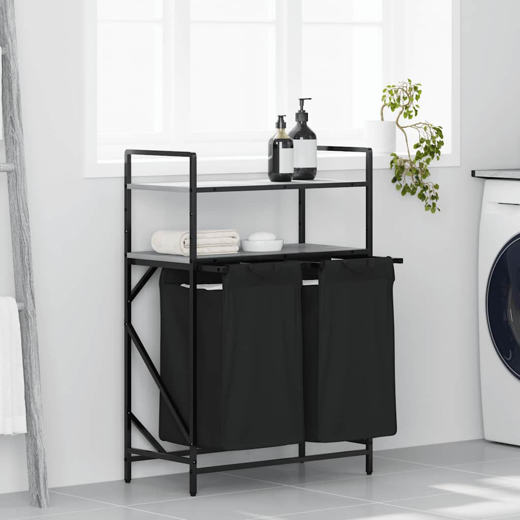 Laundry Basket 2 Compartments with Shelves Grey Sonoma