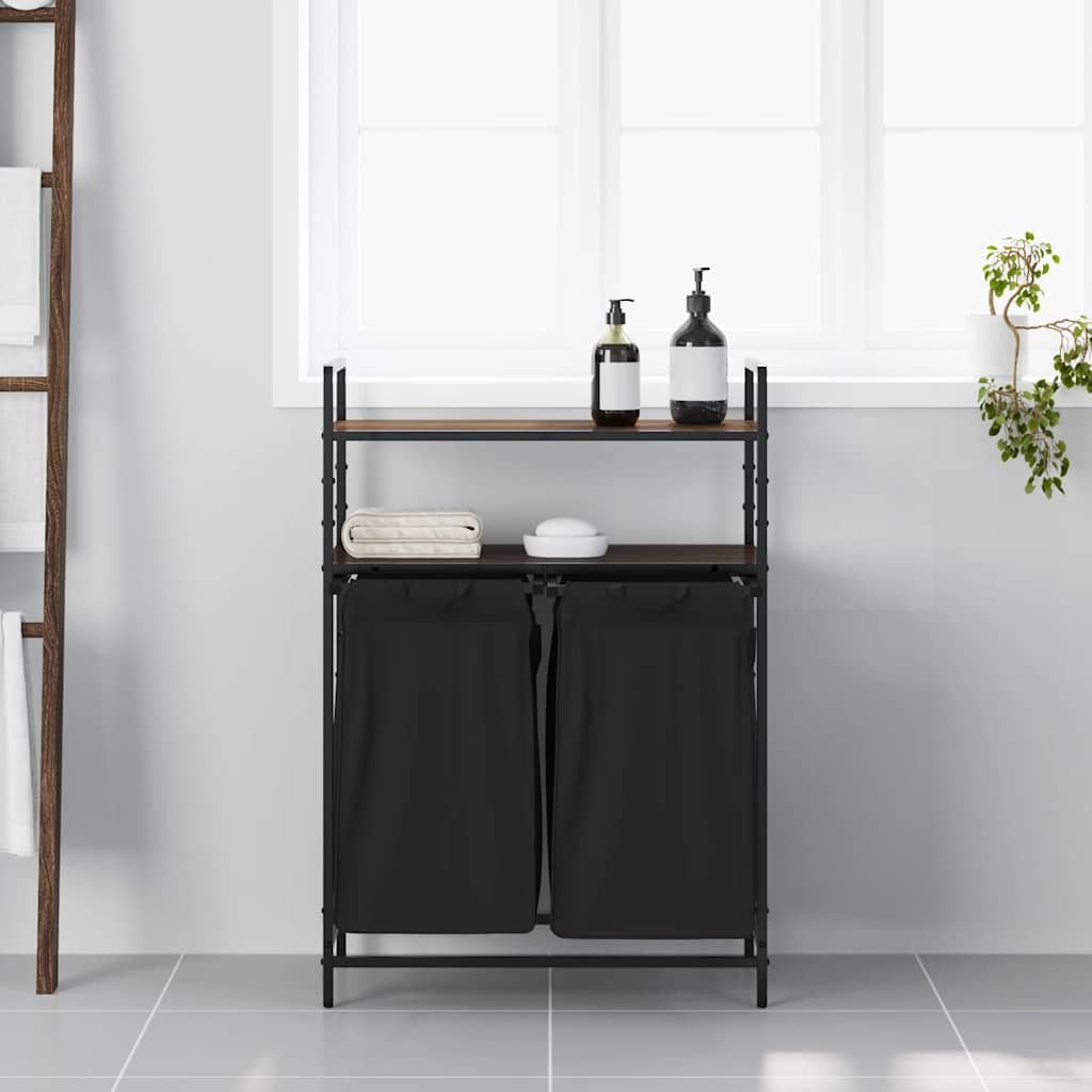 Laundry Basket 2 Compartments with Shelves Brown Oak
