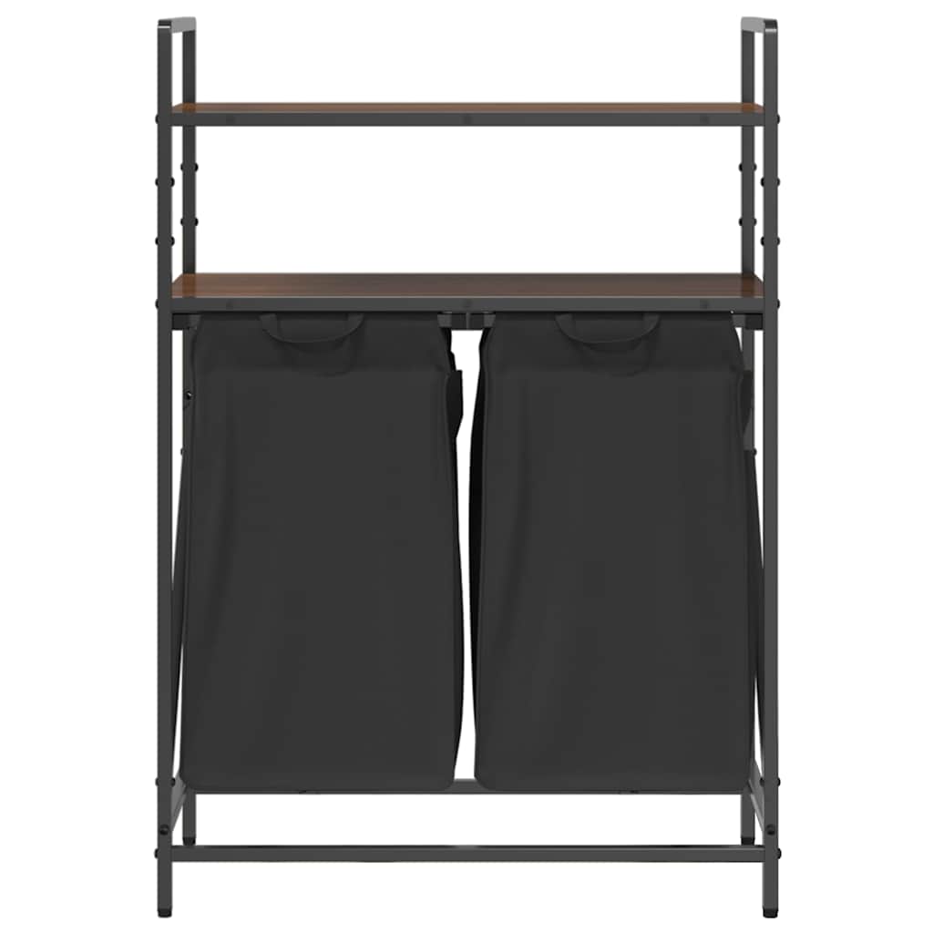 Laundry Basket 2 Compartments with Shelves Brown Oak
