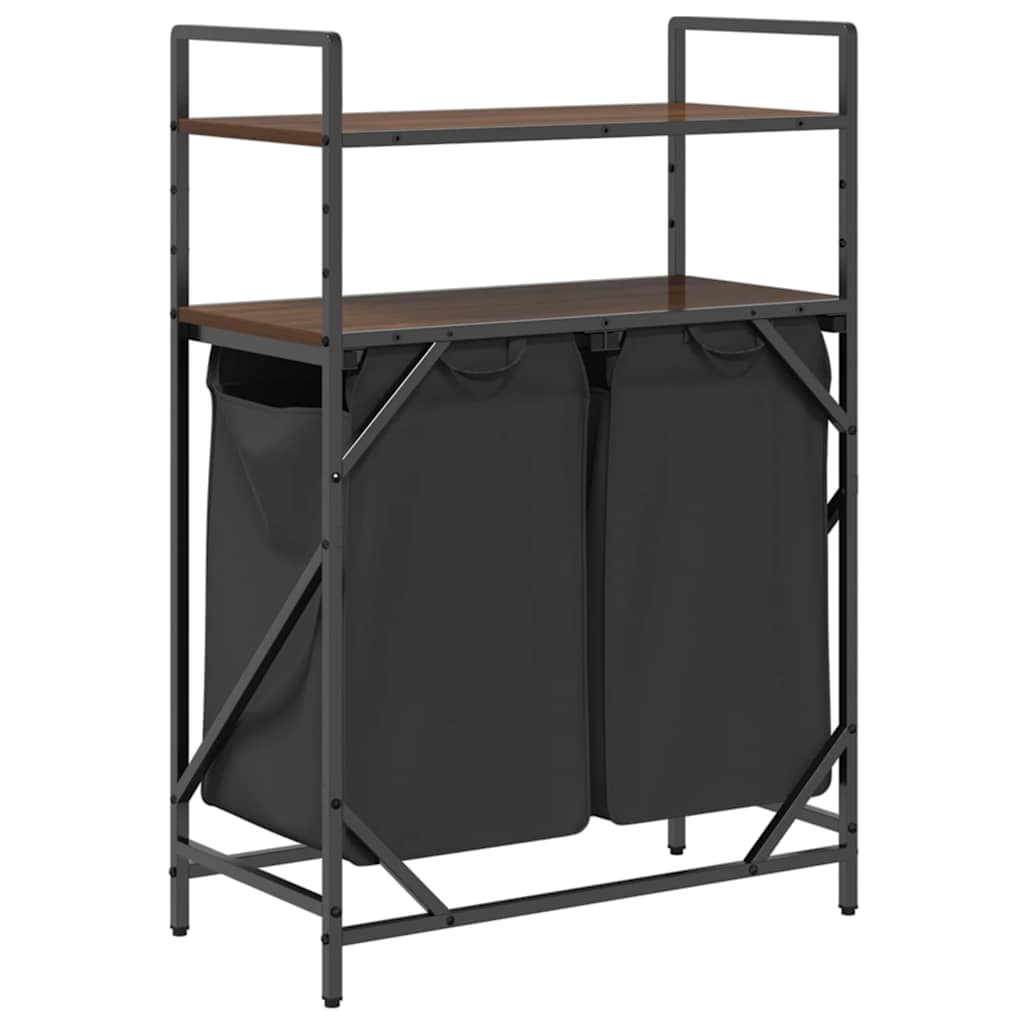 Laundry Basket 2 Compartments with Shelves Brown Oak