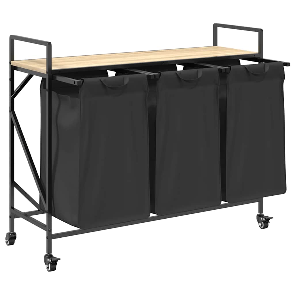 Laundry Basket 3 Compartments with Wheels Sonoma Oak