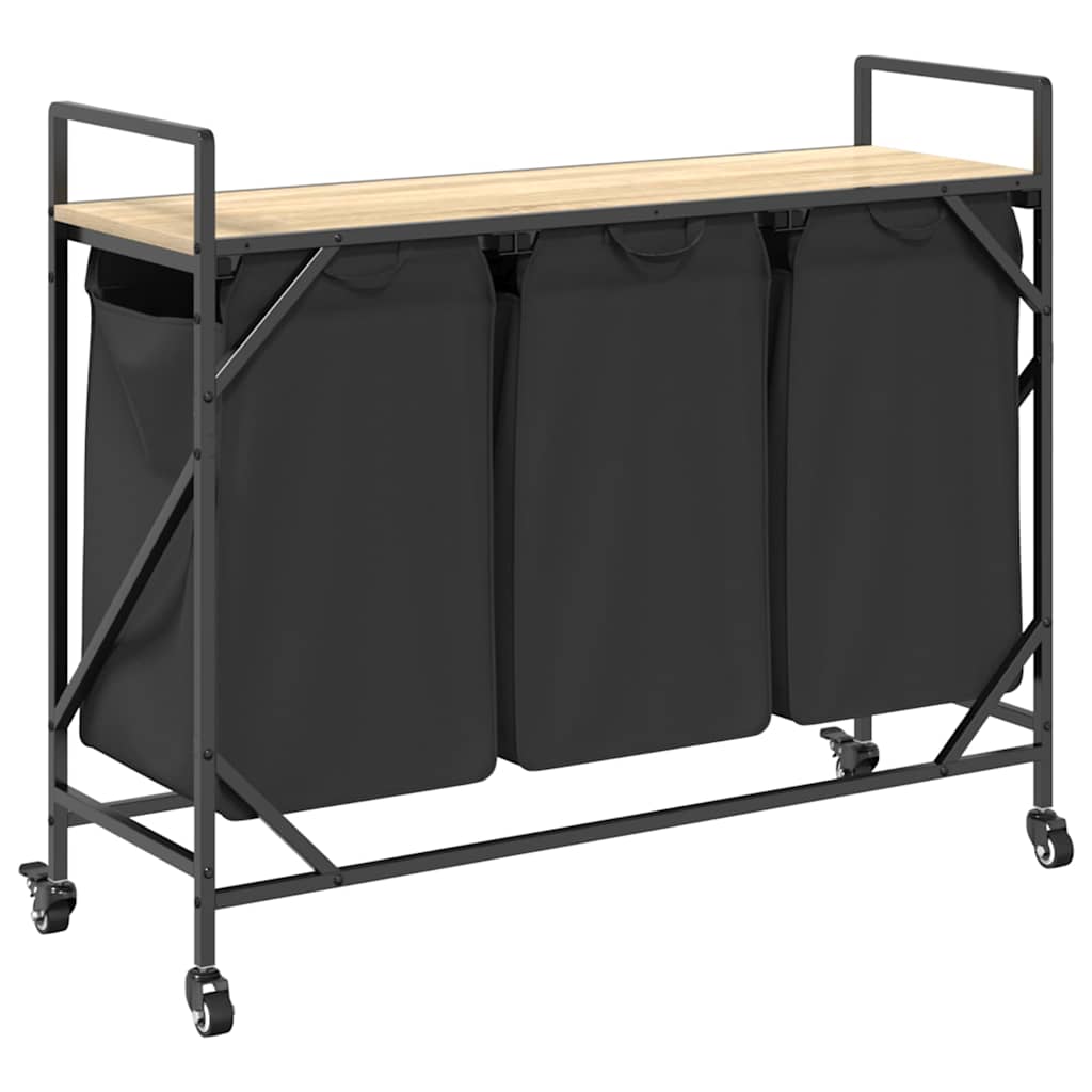 Laundry Basket 3 Compartments with Wheels Sonoma Oak