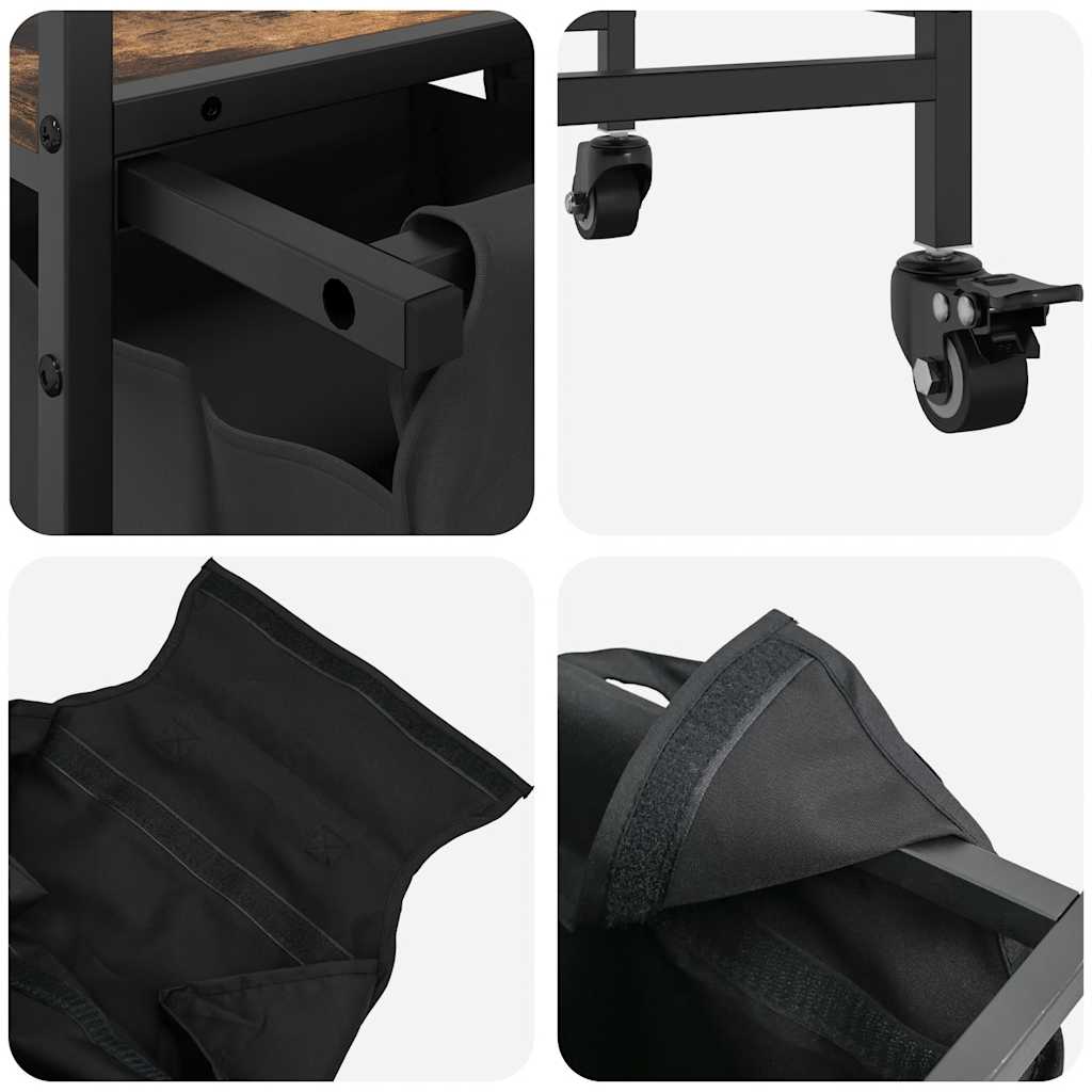 Laundry Basket 3 Compartments with Wheels Smoked Oak