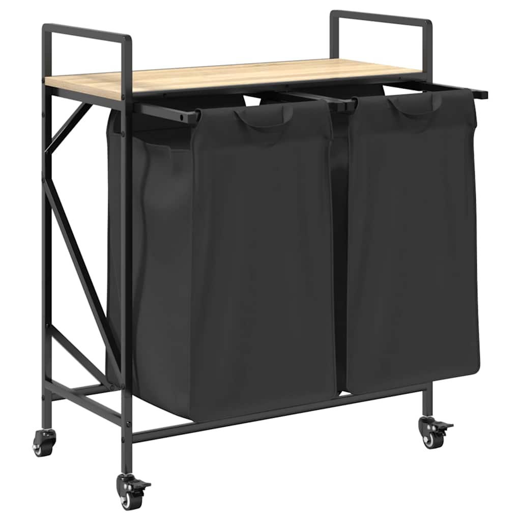 Laundry Basket 2 Compartments with Wheels Sonoma Oak