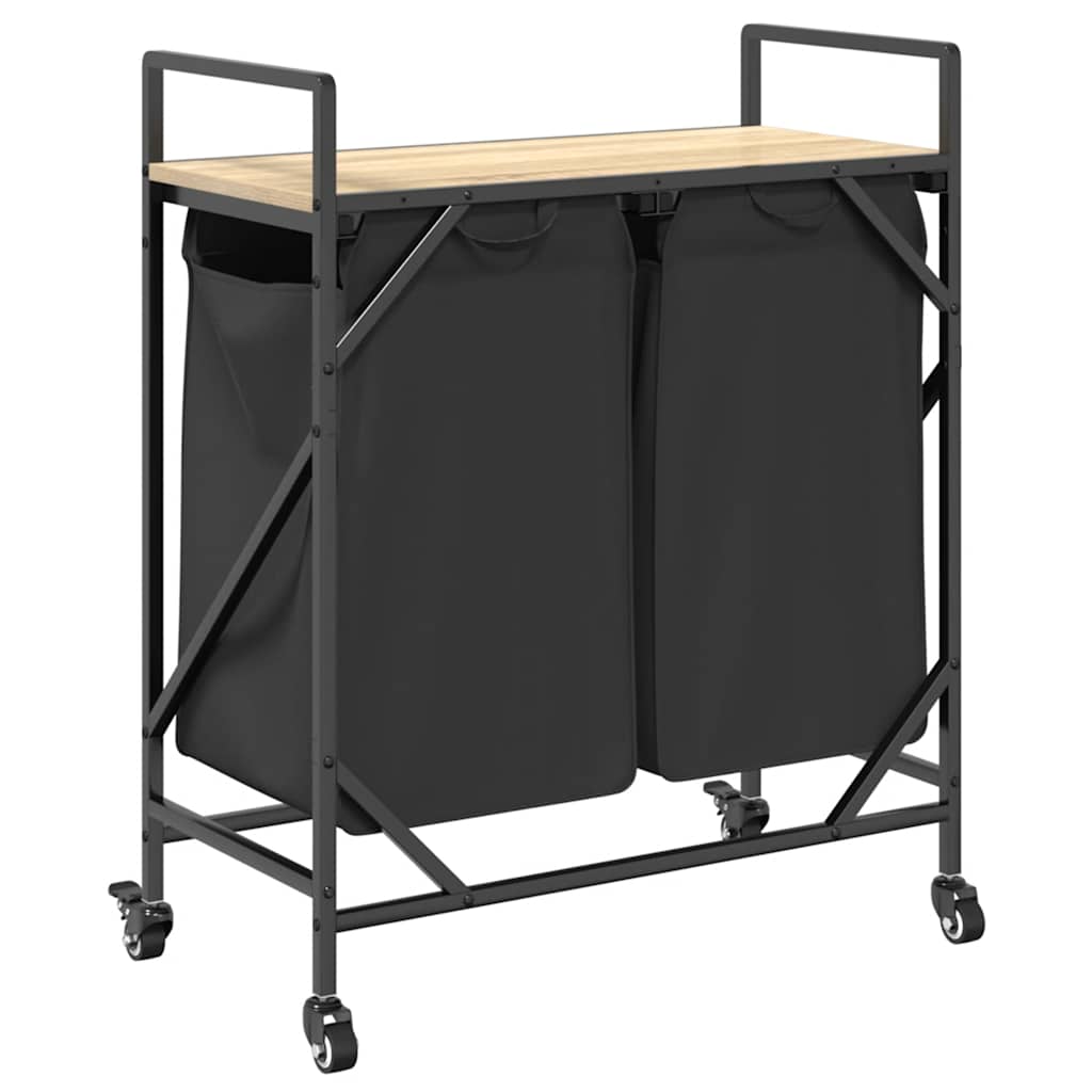 Laundry Basket 2 Compartments with Wheels Sonoma Oak