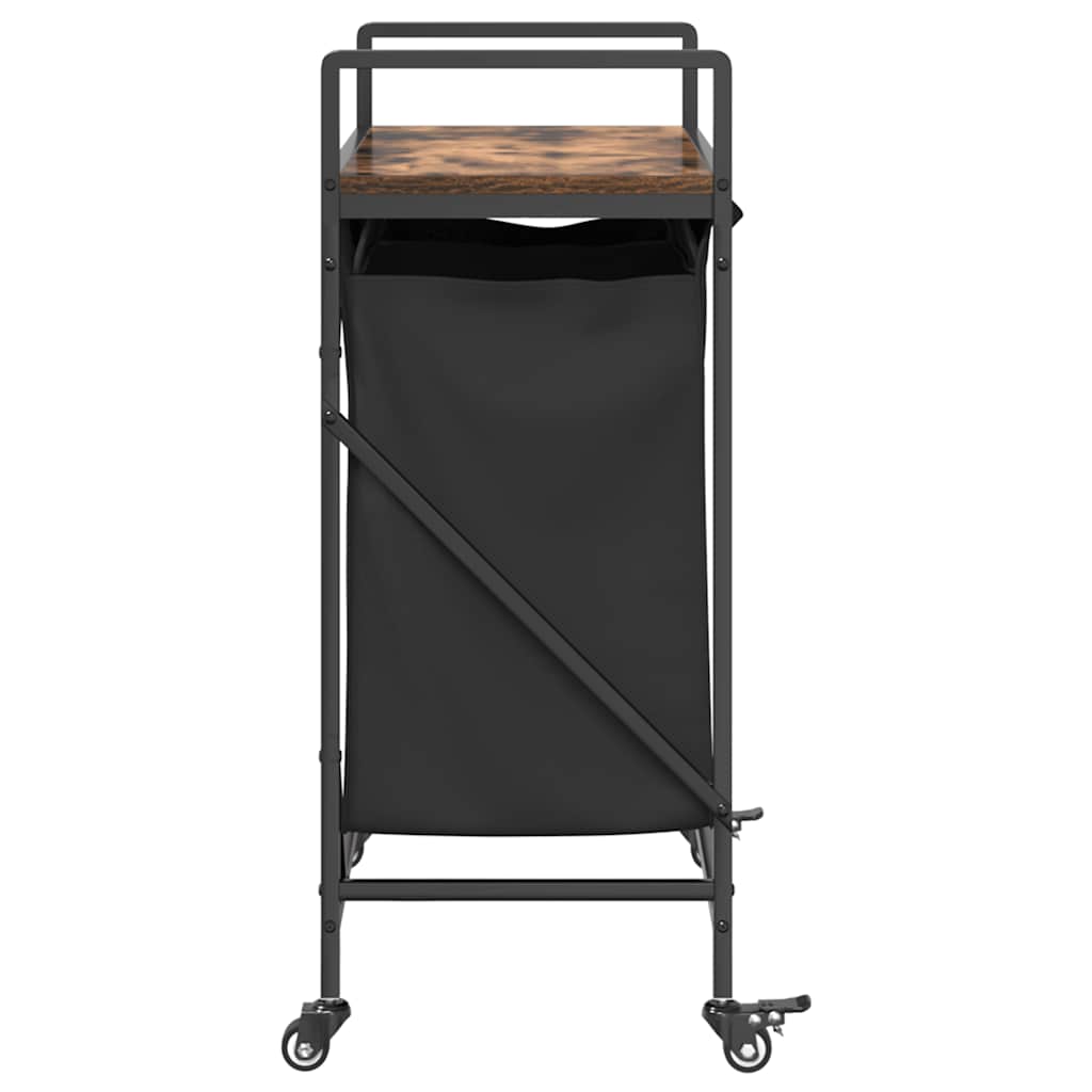 Laundry Basket 2 Compartments with Wheels Smoked Oak
