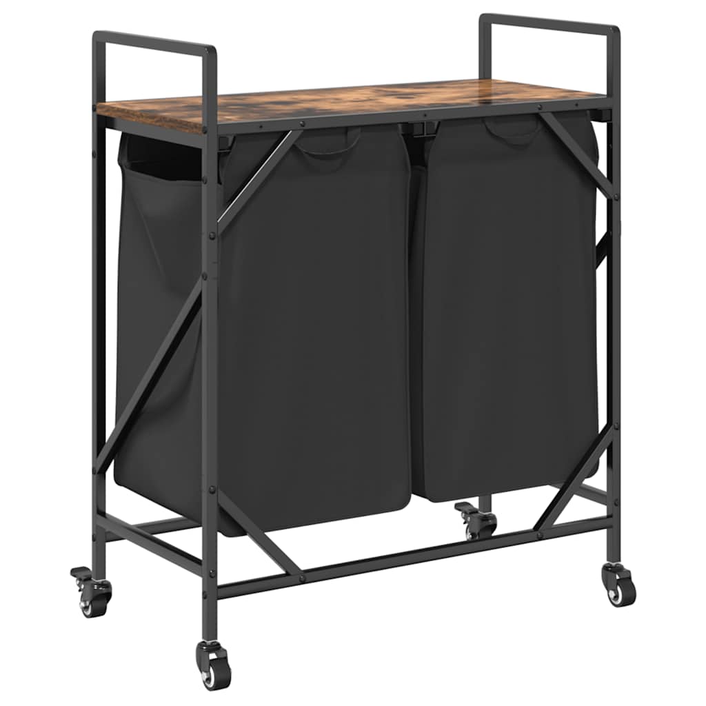 Laundry Basket 2 Compartments with Wheels Smoked Oak