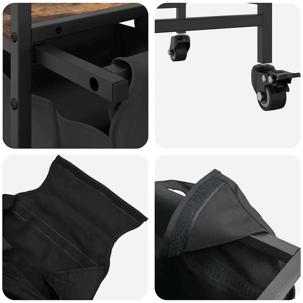 Laundry Basket 2 Compartments with Wheels Smoked Oak