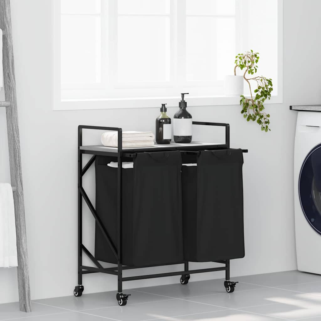 Laundry Basket 2 Compartments with Wheels Grey Sonoma