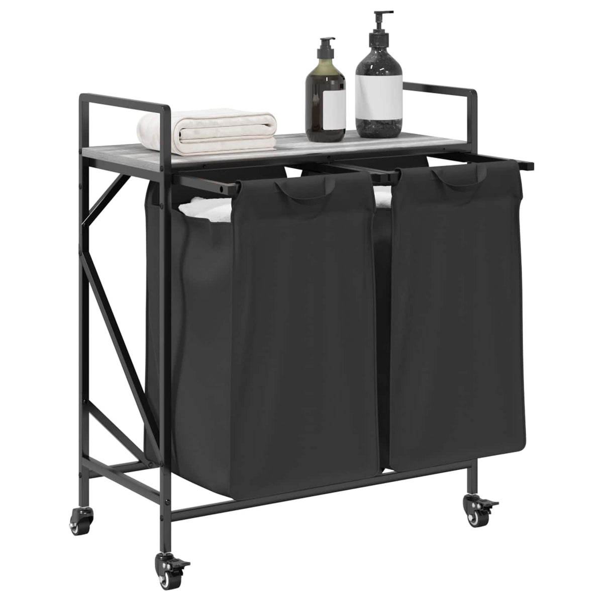 Laundry Basket 2 Compartments with Wheels Grey Sonoma