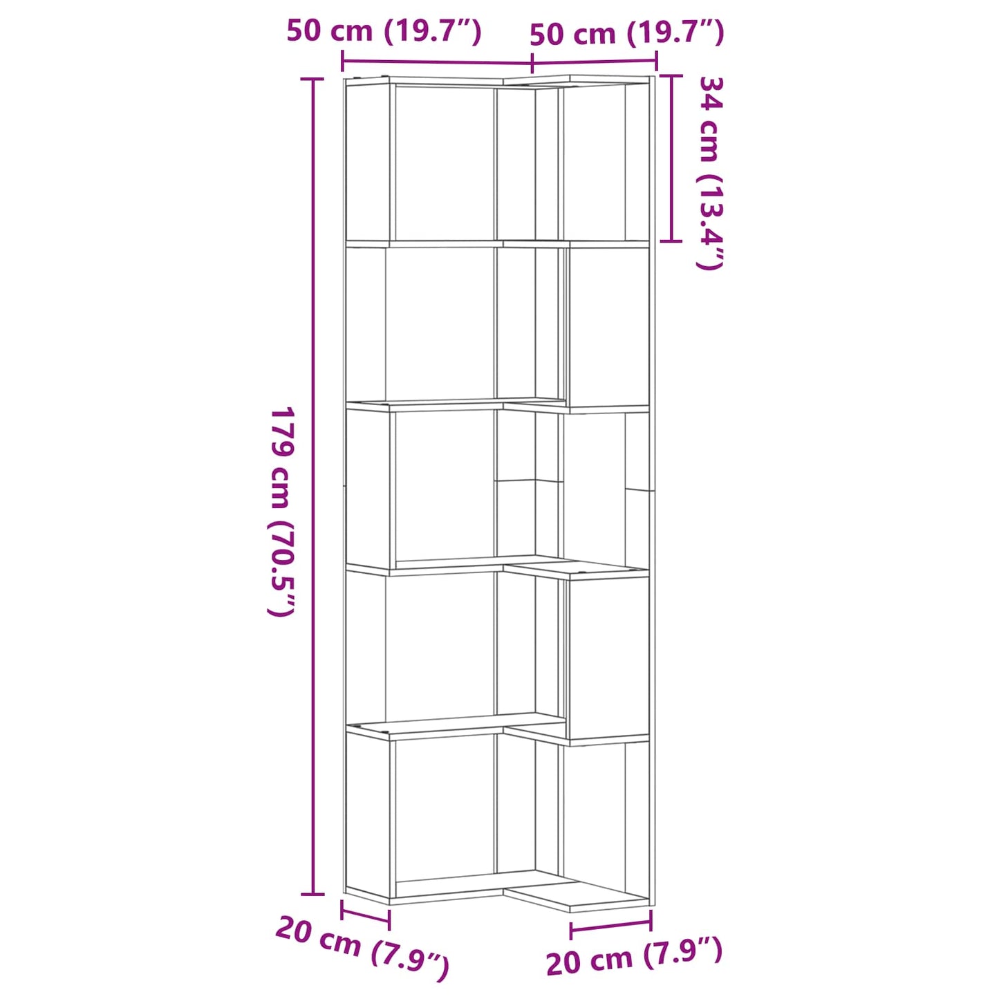 Bookcase Black Oak 50 x 50 x 179 cm